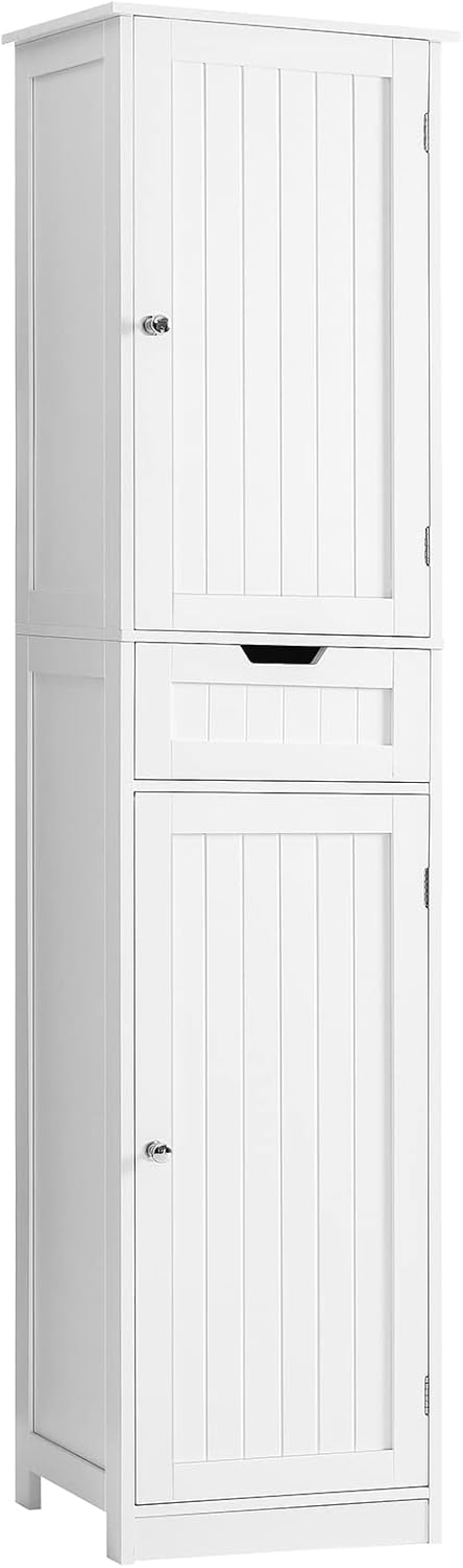 Iwell Tall Narrow Storage Cabinet with Doors, Rattan Cabinet with Adjustable Shelves, Freestanding Linen Storage for Living Room, Entryway, Kitchen, Bathroom, Natural