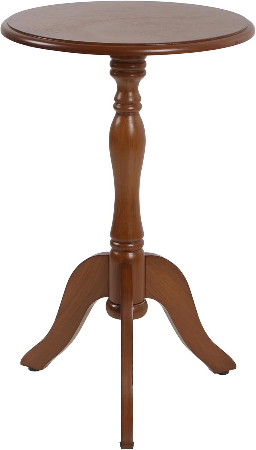 HLR Round Small End Table, Wooden Pedestal Side Coffee Tables, Vintage Accent Nightstand for Living Room, Bedroom, Entryway (1, Dark Brown)