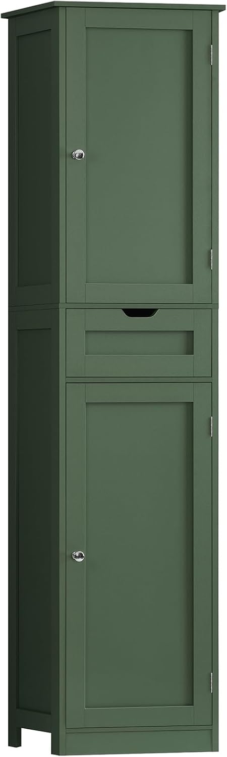 Iwell Tall Narrow Storage Cabinet with Doors, Rattan Cabinet with Adjustable Shelves, Freestanding Linen Storage for Living Room, Entryway, Kitchen, Bathroom, Natural