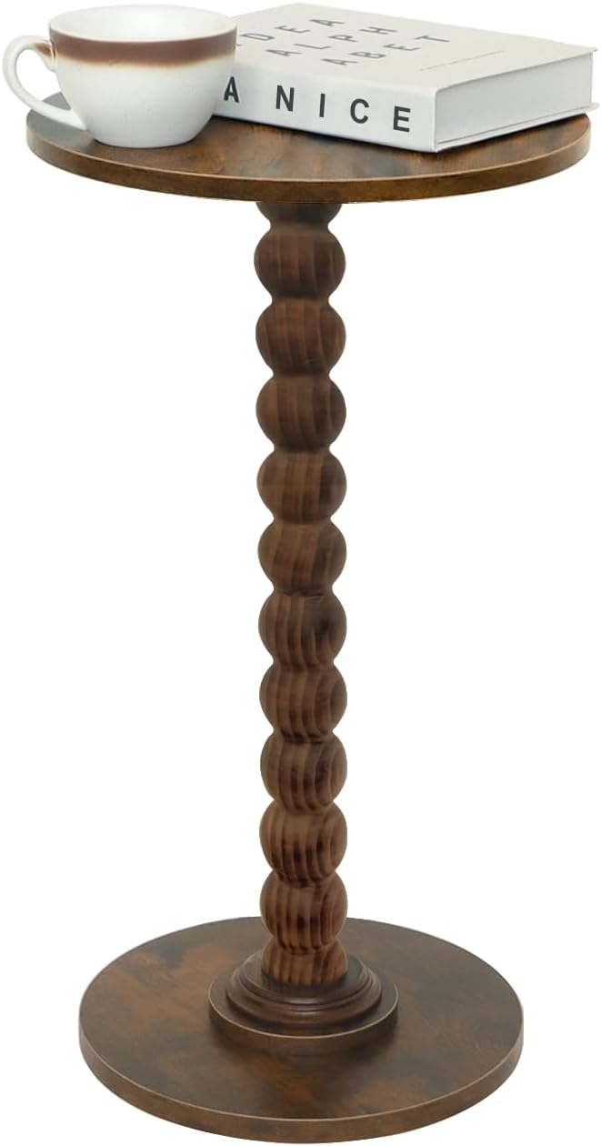 Fultyle Round Side Table, Small Drink Table for Small Spaces, Modern Accent Nightstand with Solid Wood Leg for Living Room, Bedroom, Corners, and Office (Rustic Brown)