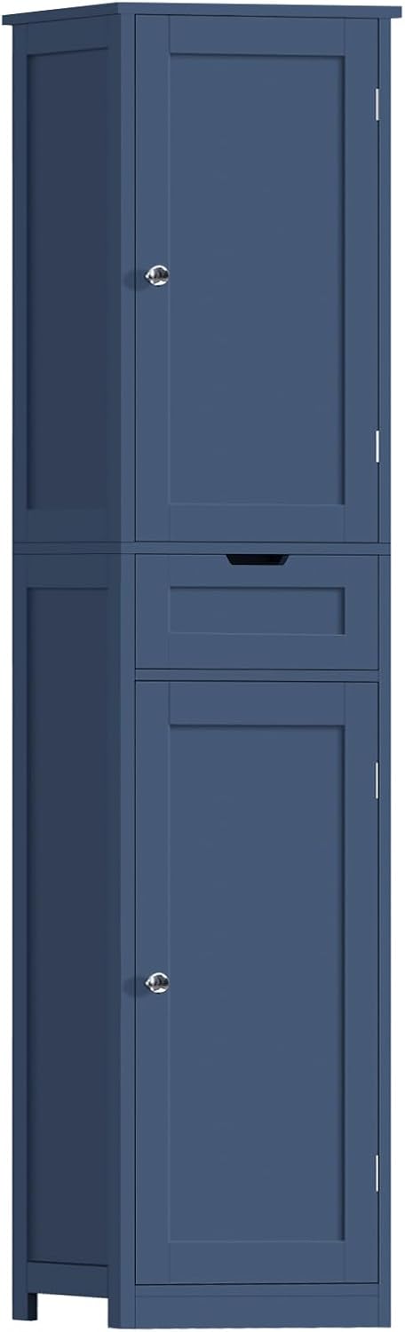 Iwell Tall Narrow Storage Cabinet with Doors, Rattan Cabinet with Adjustable Shelves, Freestanding Linen Storage for Living Room, Entryway, Kitchen, Bathroom, Natural