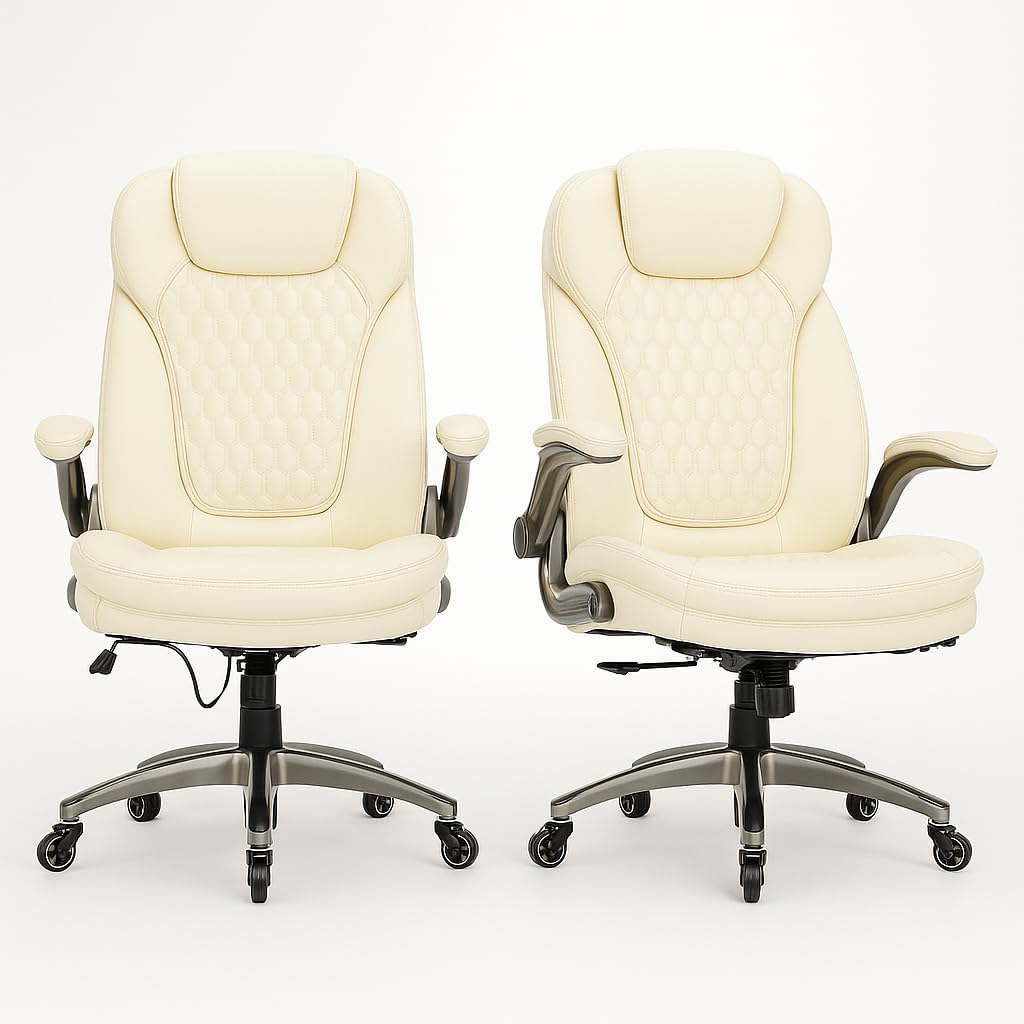 Executive Office Chair-Ergonomic Computer Desk Chair, High Back Leather Chair with Padded Flip-up Arms, Swivel Home Office Chair Upgraded Caster-Black