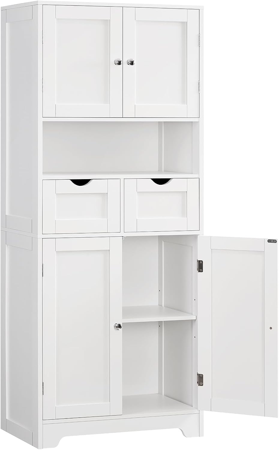 Iwell Storage Cabinet with 2 Drawers & Adjustable Shelves, Rattan Cabinet, Kitchen Pantry Cabinets, Cupboard for Living Room, Kitchen, Home Office, Natural SNG008NR