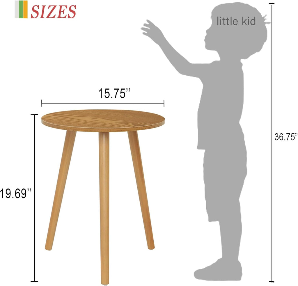 AWASEN Round Side Table, Small End Table for Living Room, Modern Accent Coffee Side Table with Solid Wood Legs for Small Space, Easy Assembly, Brown