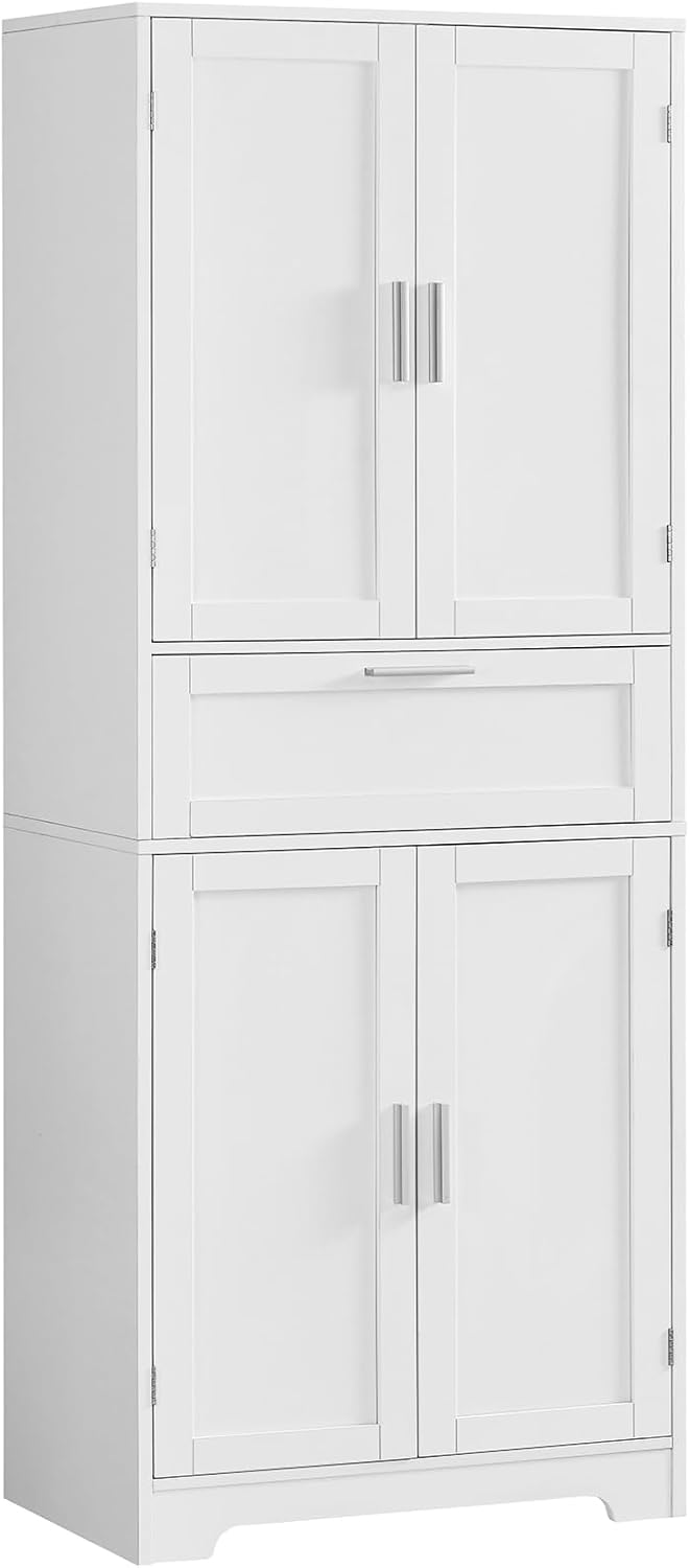 Iwell Tall Narrow Storage Cabinet with Doors, Rattan Cabinet with Adjustable Shelves, Freestanding Linen Storage for Living Room, Entryway, Kitchen, Bathroom, Natural