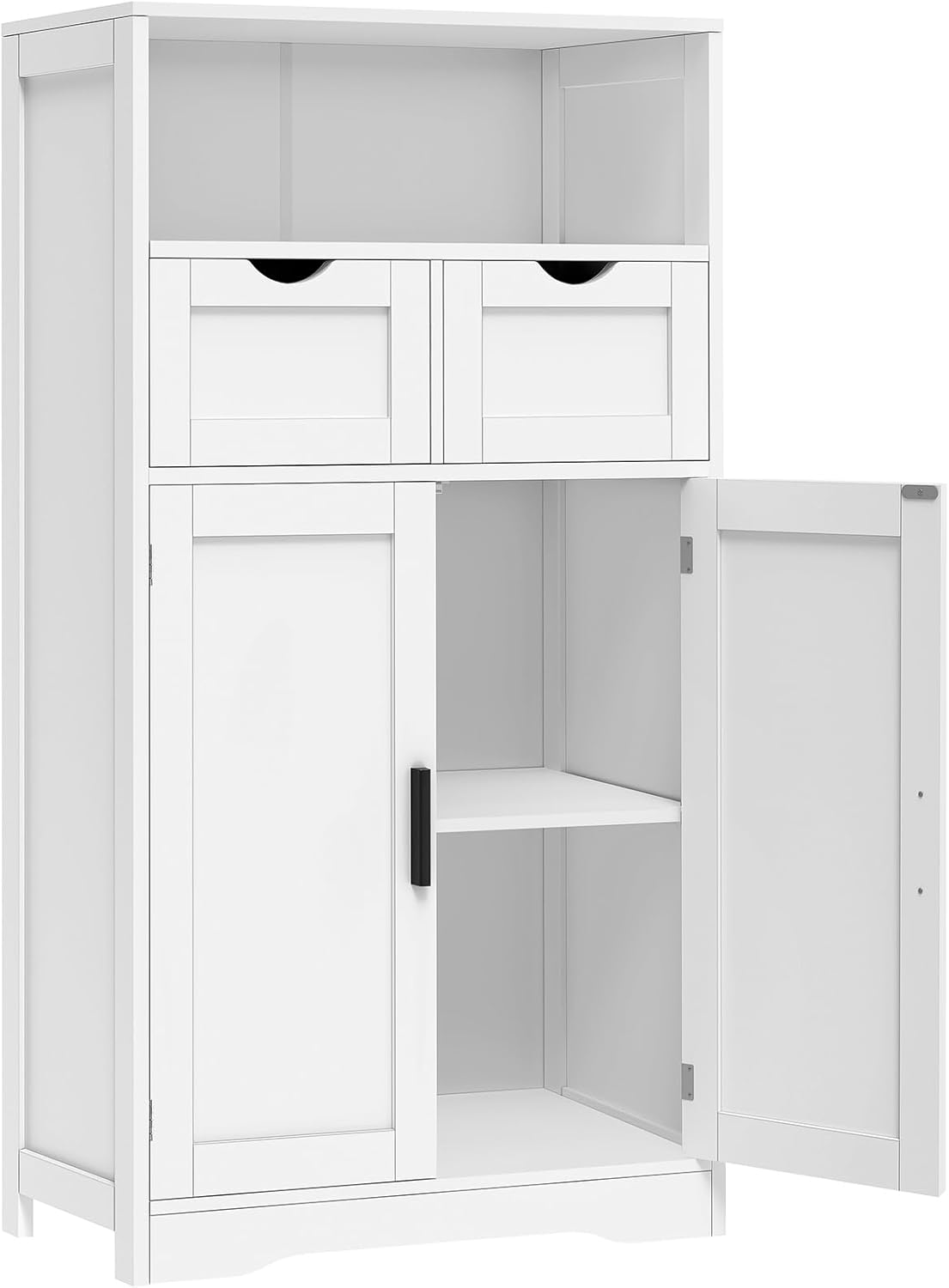 Iwell Storage Cabinet with 2 Drawers & Adjustable Shelves, Rattan Cabinet, Kitchen Pantry Cabinets, Cupboard for Living Room, Kitchen, Home Office, Natural SNG008NR