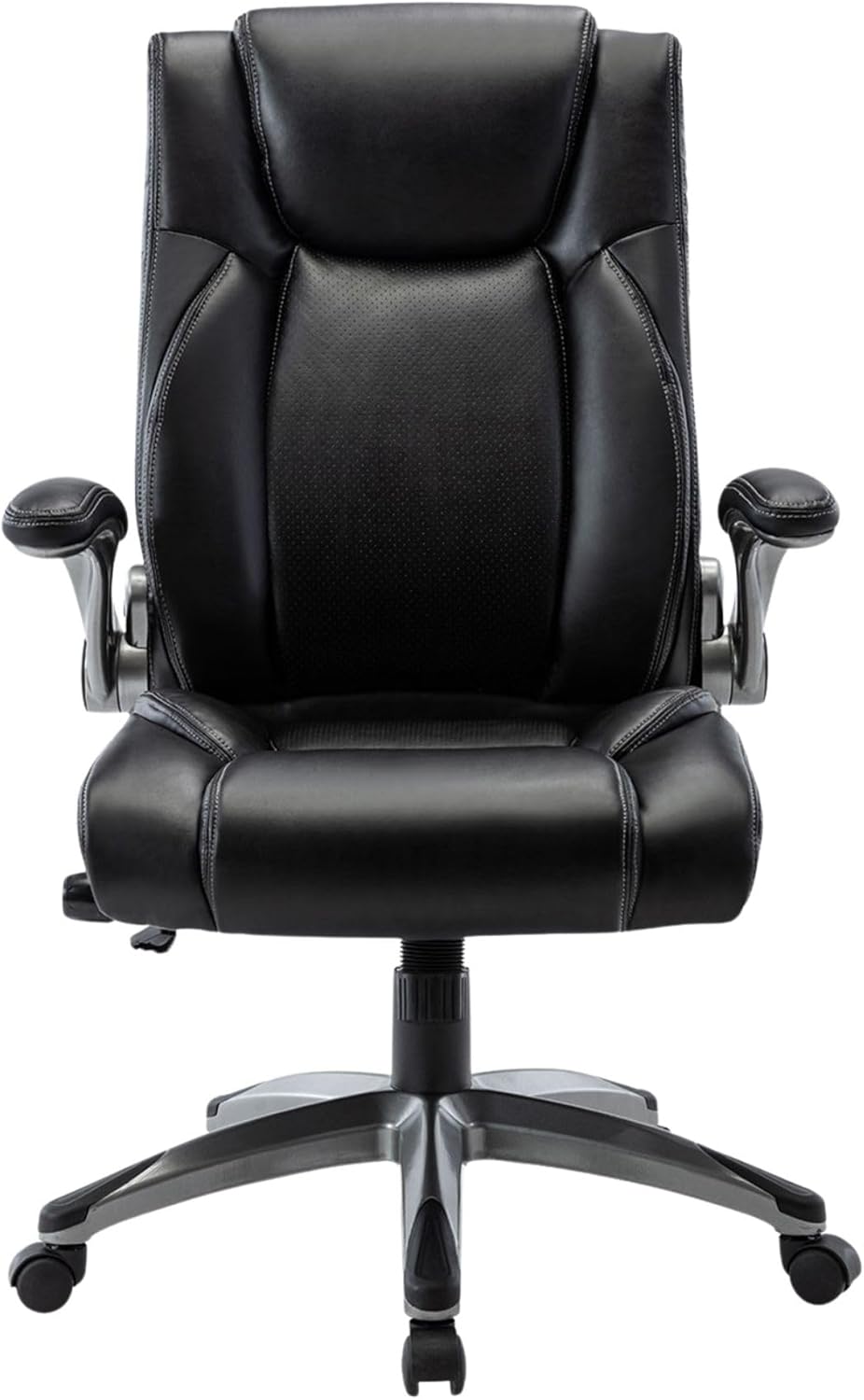 Executive Office Chair-Ergonomic Computer Desk Chair, High Back Leather Chair with Padded Flip-up Arms, Swivel Home Office Chair Upgraded Caster-Black