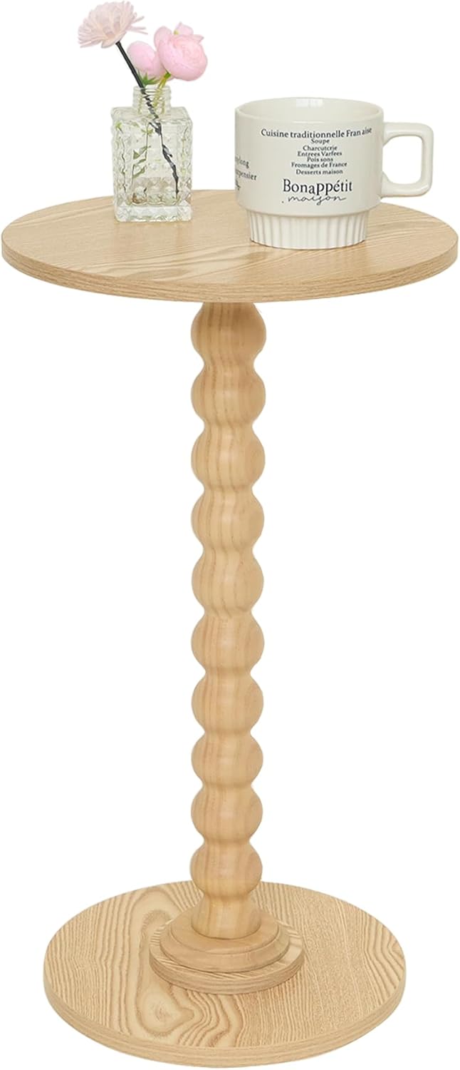 Fultyle Round Side Table, Small Drink Table for Small Spaces, Modern Accent Nightstand with Solid Wood Leg for Living Room, Bedroom, Corners, and Office (Rustic Brown)