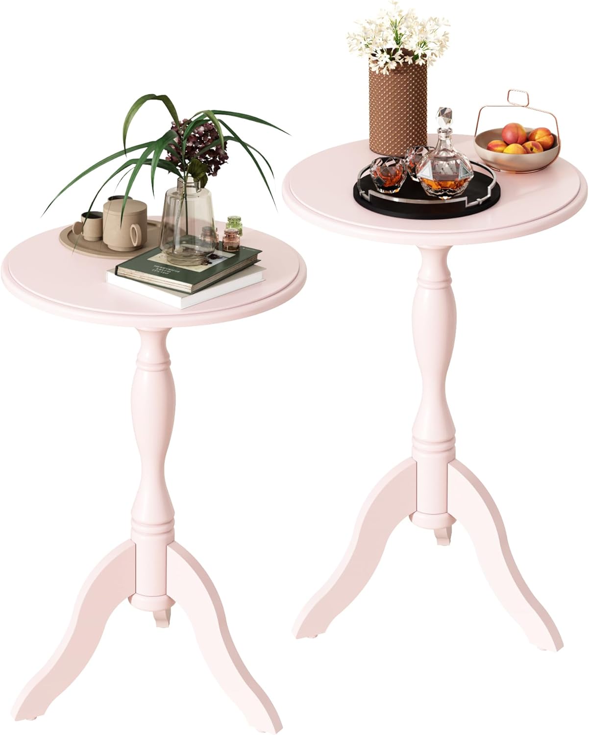 HLR Round Small End Table, Wooden Pedestal Side Coffee Tables, Vintage Accent Nightstand for Living Room, Bedroom, Entryway (1, Dark Brown)