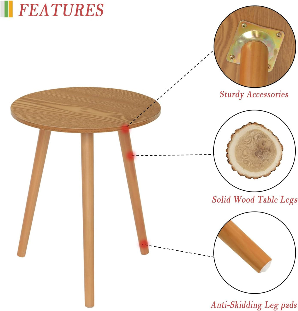 AWASEN Round Side Table, Small End Table for Living Room, Modern Accent Coffee Side Table with Solid Wood Legs for Small Space, Easy Assembly, Brown
