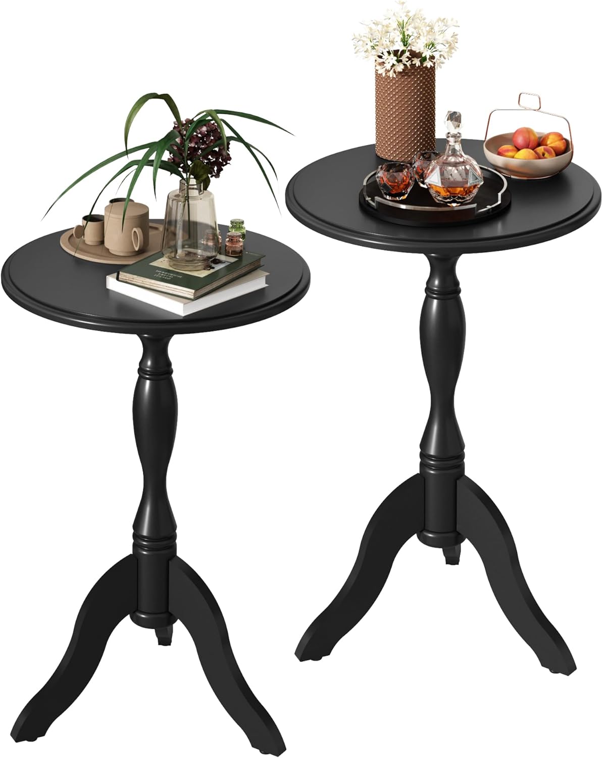 HLR Round Small End Table, Wooden Pedestal Side Coffee Tables, Vintage Accent Nightstand for Living Room, Bedroom, Entryway (1, Dark Brown)