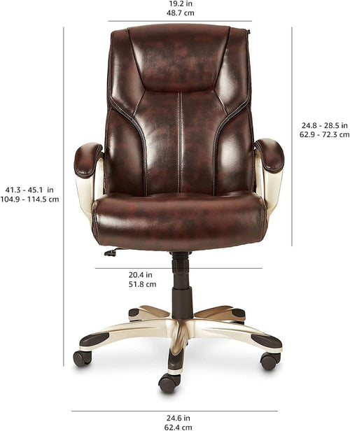 Amazon Basics Executive High Back Office Desk Chair, Adjustable Height, Tilt, Swivel, One Size, Brown/Gold