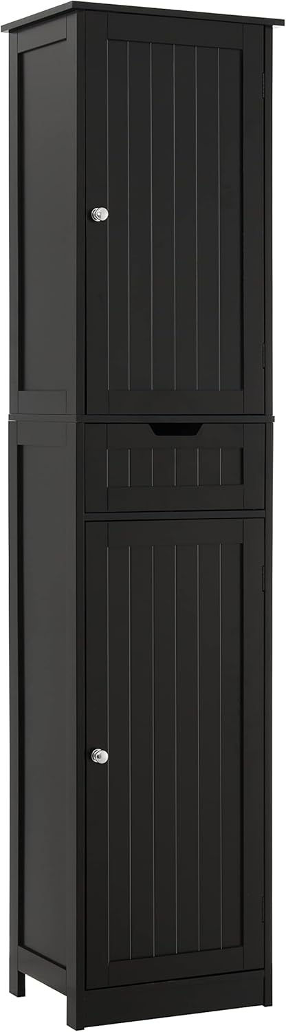 Iwell Tall Narrow Storage Cabinet with Doors, Rattan Cabinet with Adjustable Shelves, Freestanding Linen Storage for Living Room, Entryway, Kitchen, Bathroom, Natural