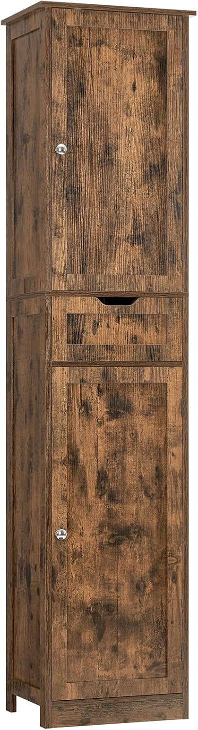Iwell Tall Narrow Storage Cabinet with Doors, Rattan Cabinet with Adjustable Shelves, Freestanding Linen Storage for Living Room, Entryway, Kitchen, Bathroom, Natural