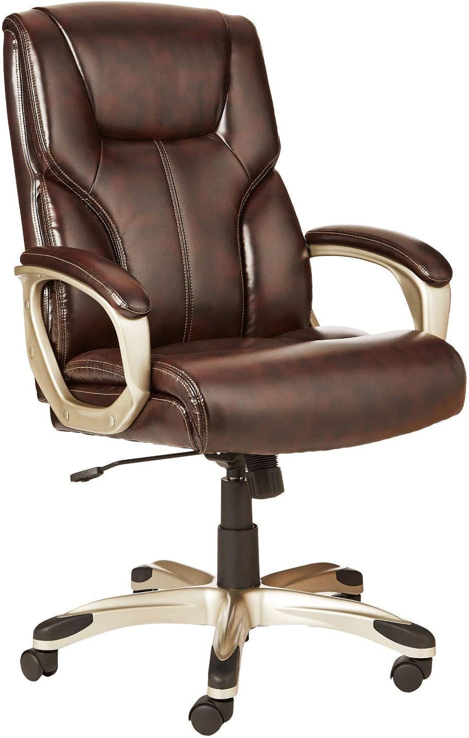 Amazon Basics Executive High Back Office Desk Chair, Adjustable Height, Tilt, Swivel, One Size, Brown/Gold