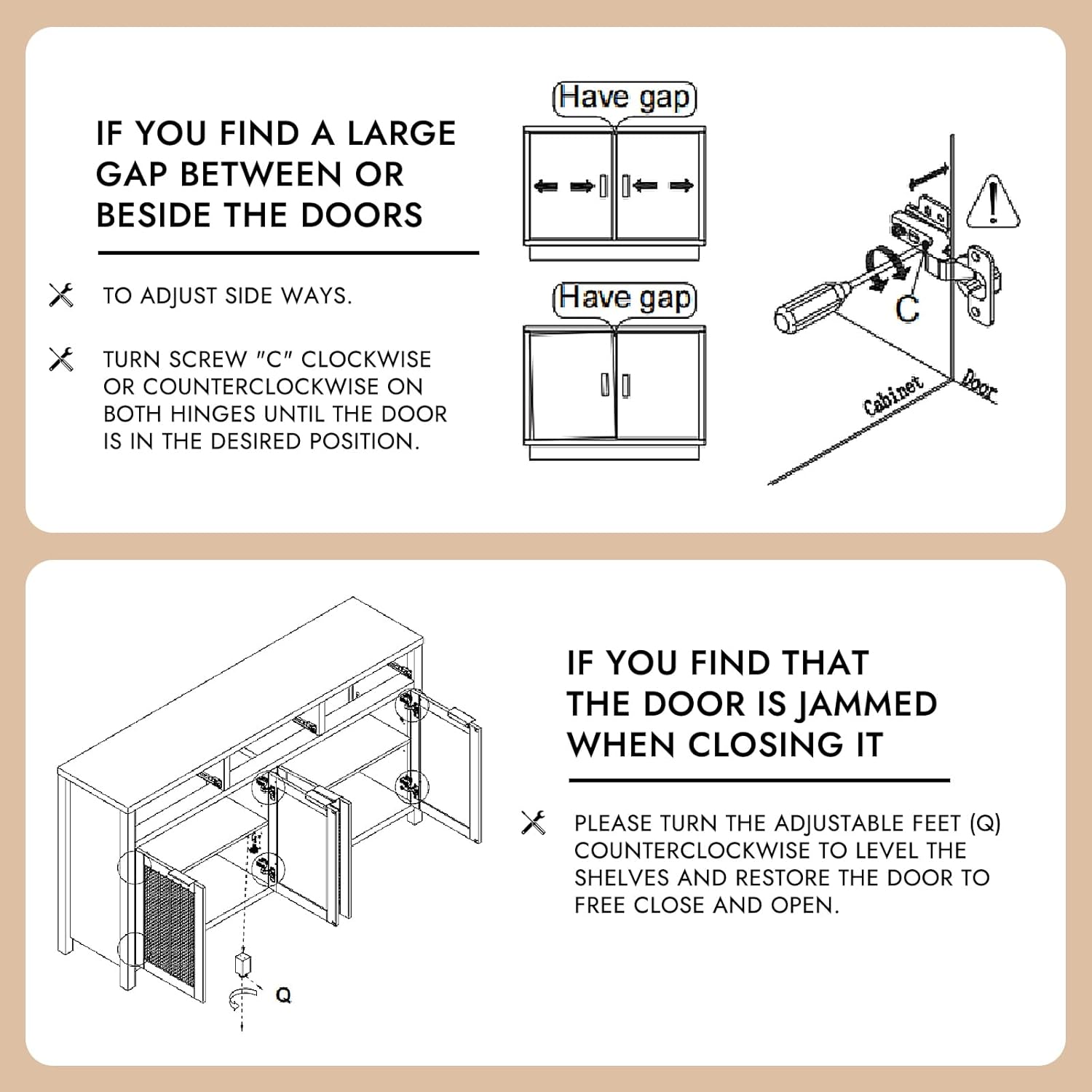HOKYHOKY Rattan Sideboard Buffet Cabinet, Boho Storage Cabinet with Adjustable Shelves, Farmhouse Credenza Coffee Bar Cabinets with 4 Doors & 3 Drawers for Living Room, Hallway & Kitchen