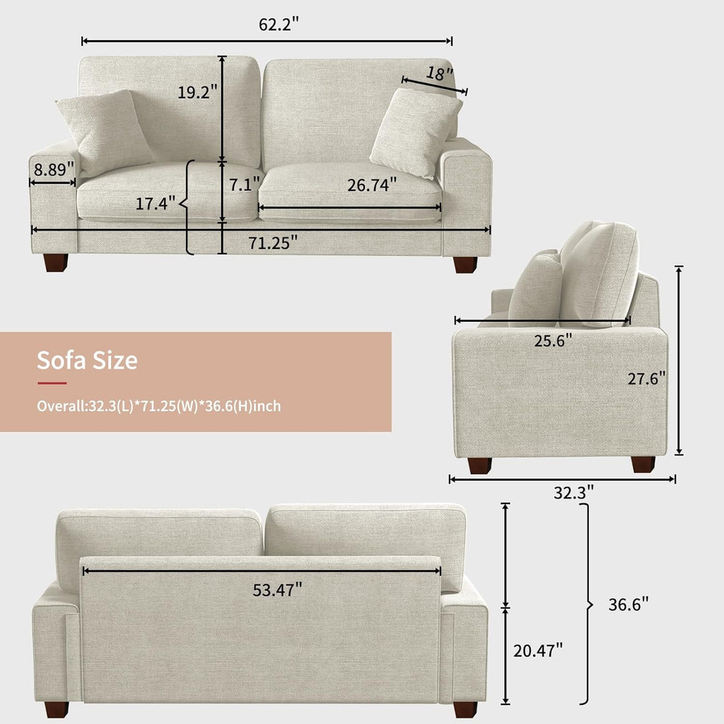 DOPEDIO Modern Loveseat Sofa for Living Room,Chenille Recliner, Removable Cover, Spring Cushions, Solid Wood Frame, Easy Assembly for Small Spaces (71.25inch，Beige)