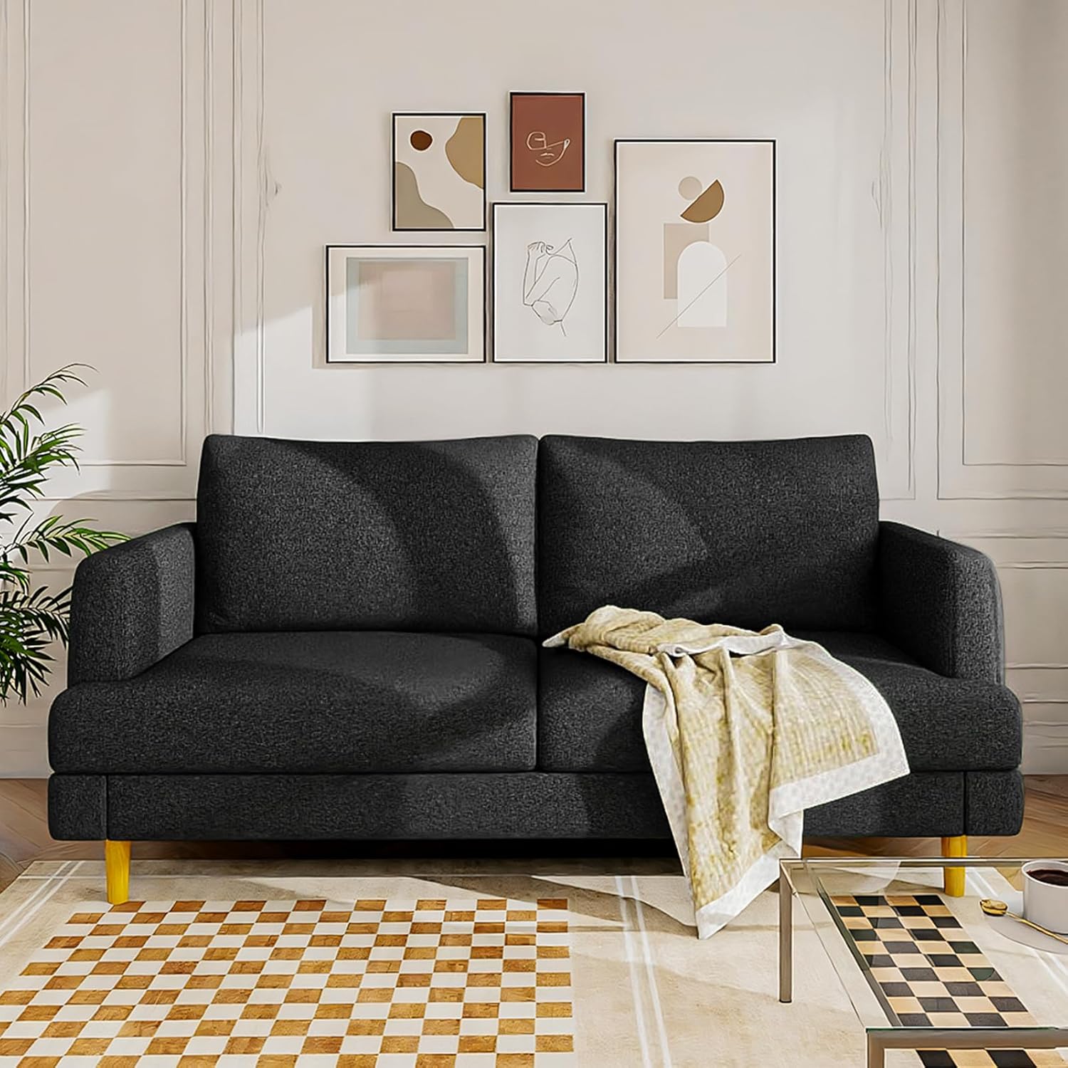 Loveseat Sofa Couch for Living Room with USB Type C Ports – 70" Small Beige Upholstered Couches for Bedroom, Office or Apartment–Modern 2-Seater Deep Seating with Soft Cushions & Sturdy Frame