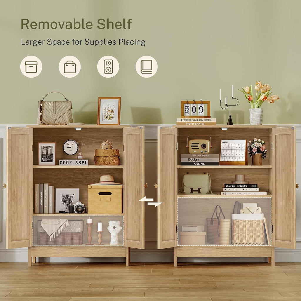 Iwell Storage Cabinet, Rattan Cabinet with Adjustable Shelf, for Living Room, Entryway, Kitchen, Home Office, Nature
