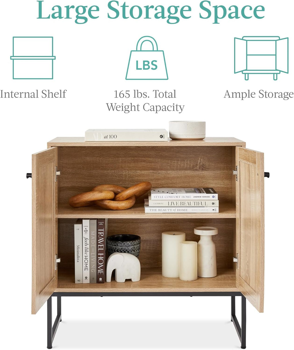 Best Choice Products 2-Door Rattan Storage Cabinet, Accent Furniture, Multifunctional Cupboard for Living Room, Hallway, Kitchen, Sideboard, Buffet Table w/Non-Scratch Foot Pads - Natural