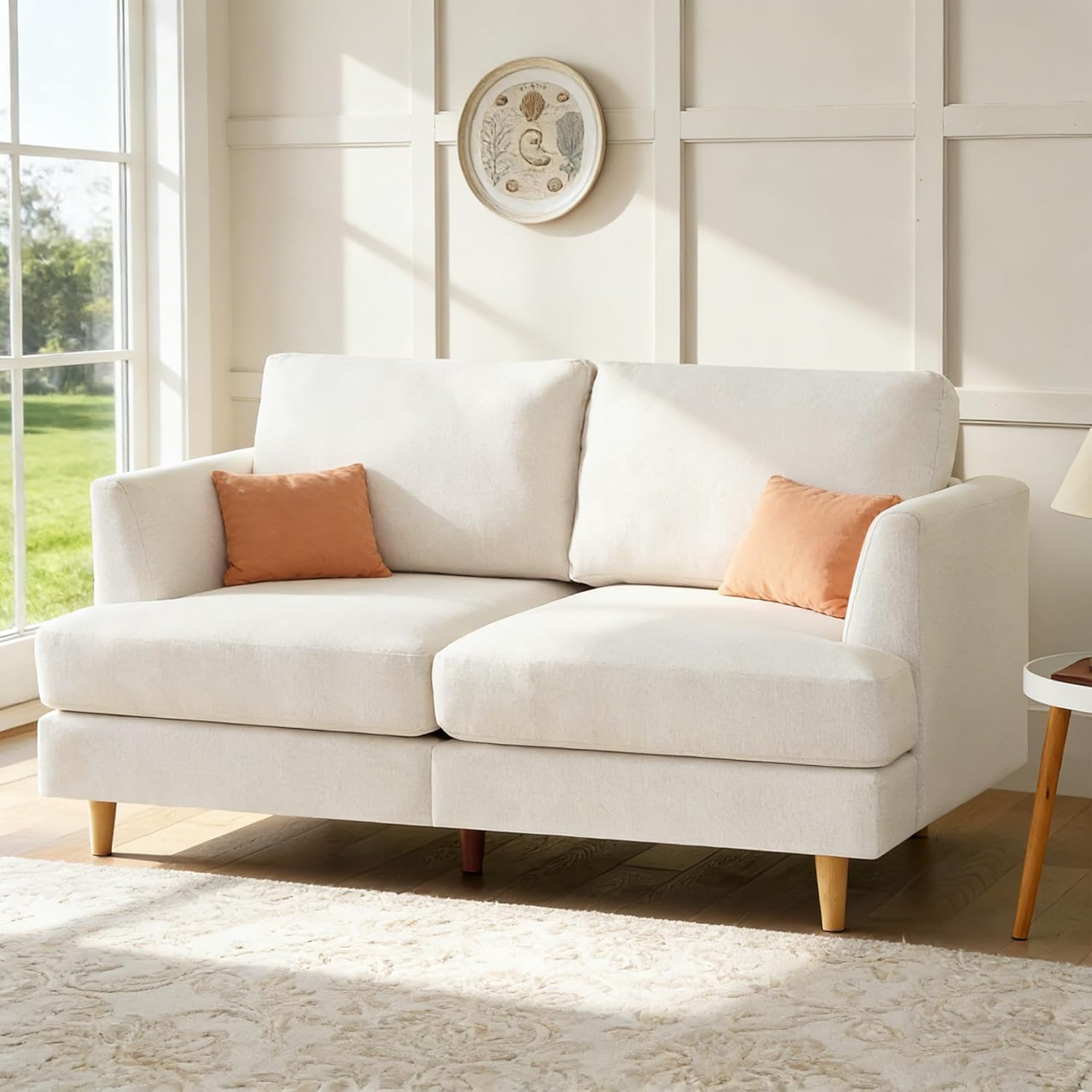 Busaurus Loveseat Sofa 56", Small Couches for Small Spaces, Mid Century Love Seat Couches for Living Room, Upholstered 2-Seater Couch for Bedroom, Apartment, Beige