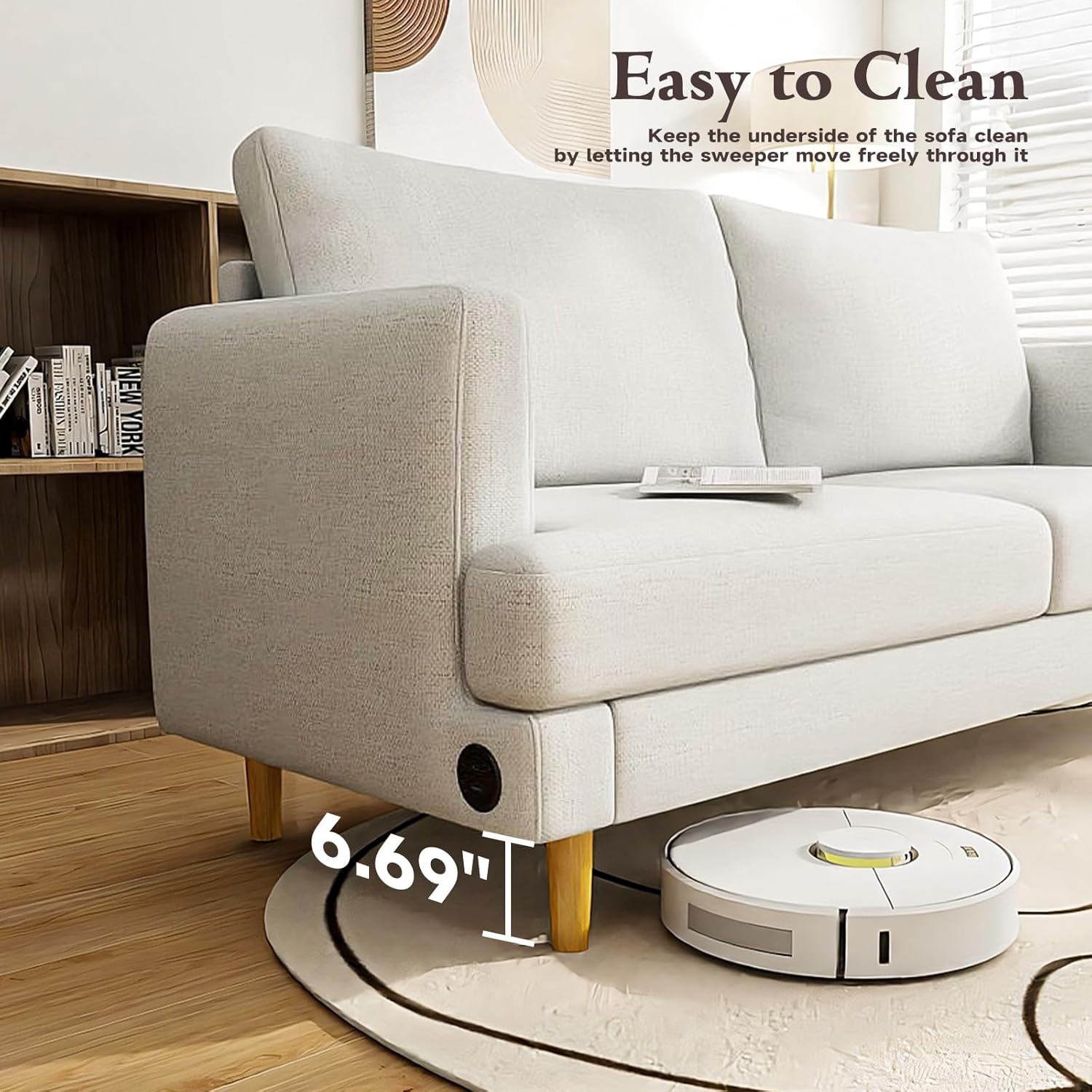 Loveseat Sofa Couch for Living Room with USB Type C Ports – 70" Small Beige Upholstered Couches for Bedroom, Office or Apartment–Modern 2-Seater Deep Seating with Soft Cushions & Sturdy Frame