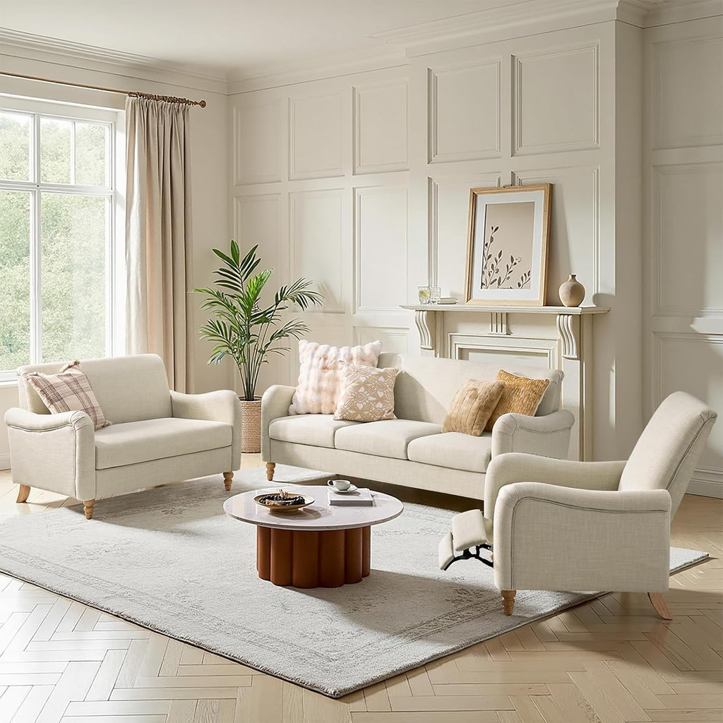 HULALA HOME 50.5" Loveseat Sofa with Solid Wood Spindle Legs, 2 Seater Farmhouse Sofa with Rolled Wide Armrests, Comfy Upholstered Small Couch for Living Room Bedroom, Linen