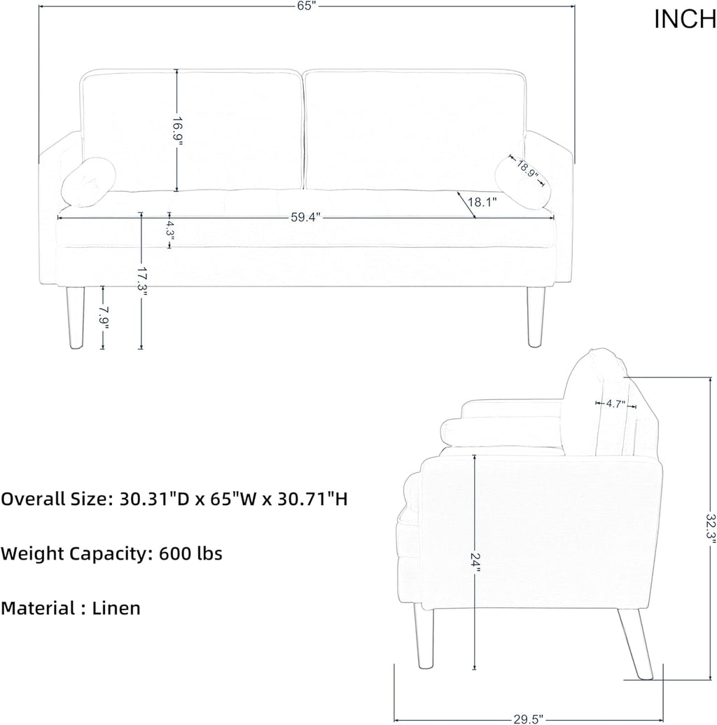 Hdxdkog Linen Loveseat Sofa,Mid Century Modern Small Love Seats Furniture Comfy Couch for Living Room, Upholstered 2 Seater Sofa for Small Apartment (Beige, 66.9 Inch)