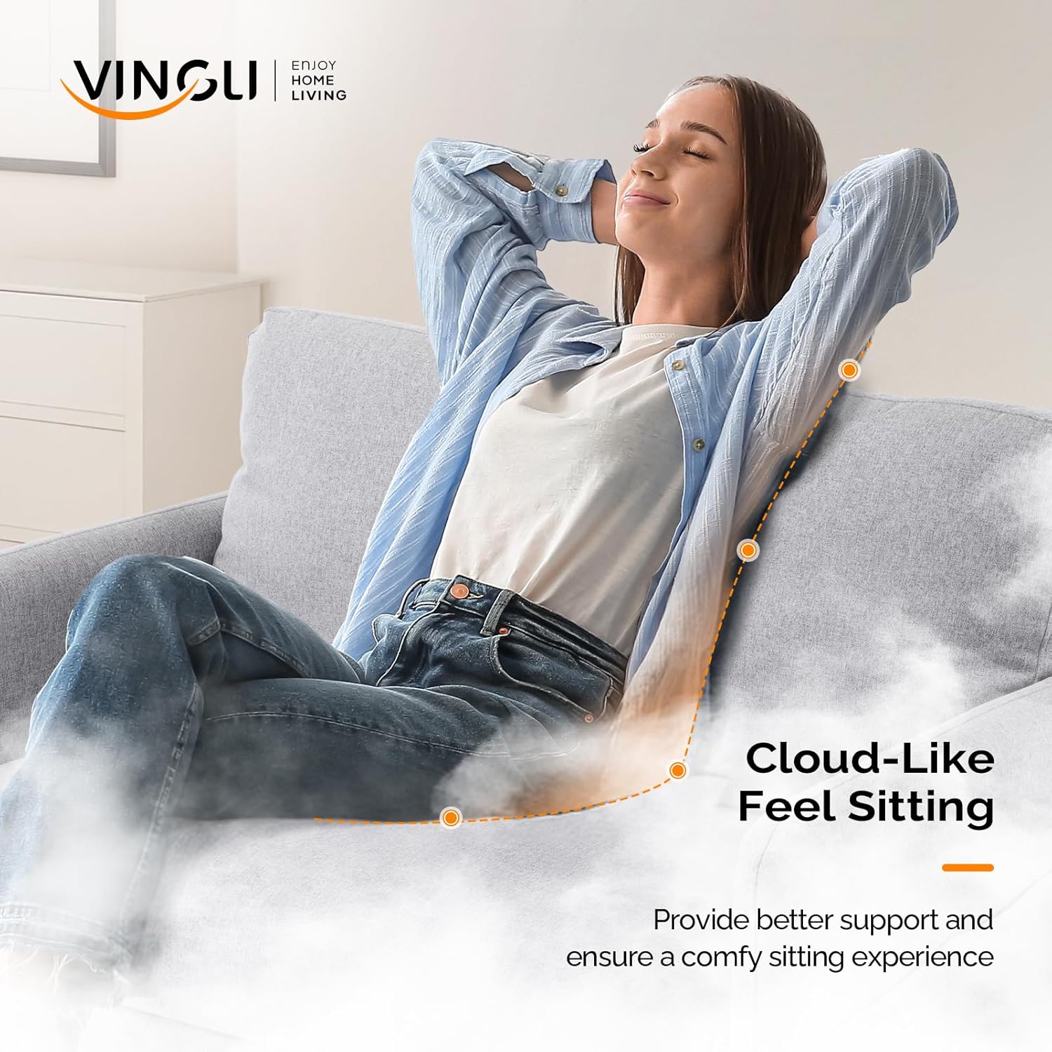 VINGLI 47" Small Couch, Linen Loveseat Sofa Light Grey Mini Couch Mid Century Modern Decor Love Seat for Small Spaces Living Room, Bedroom, Play Room