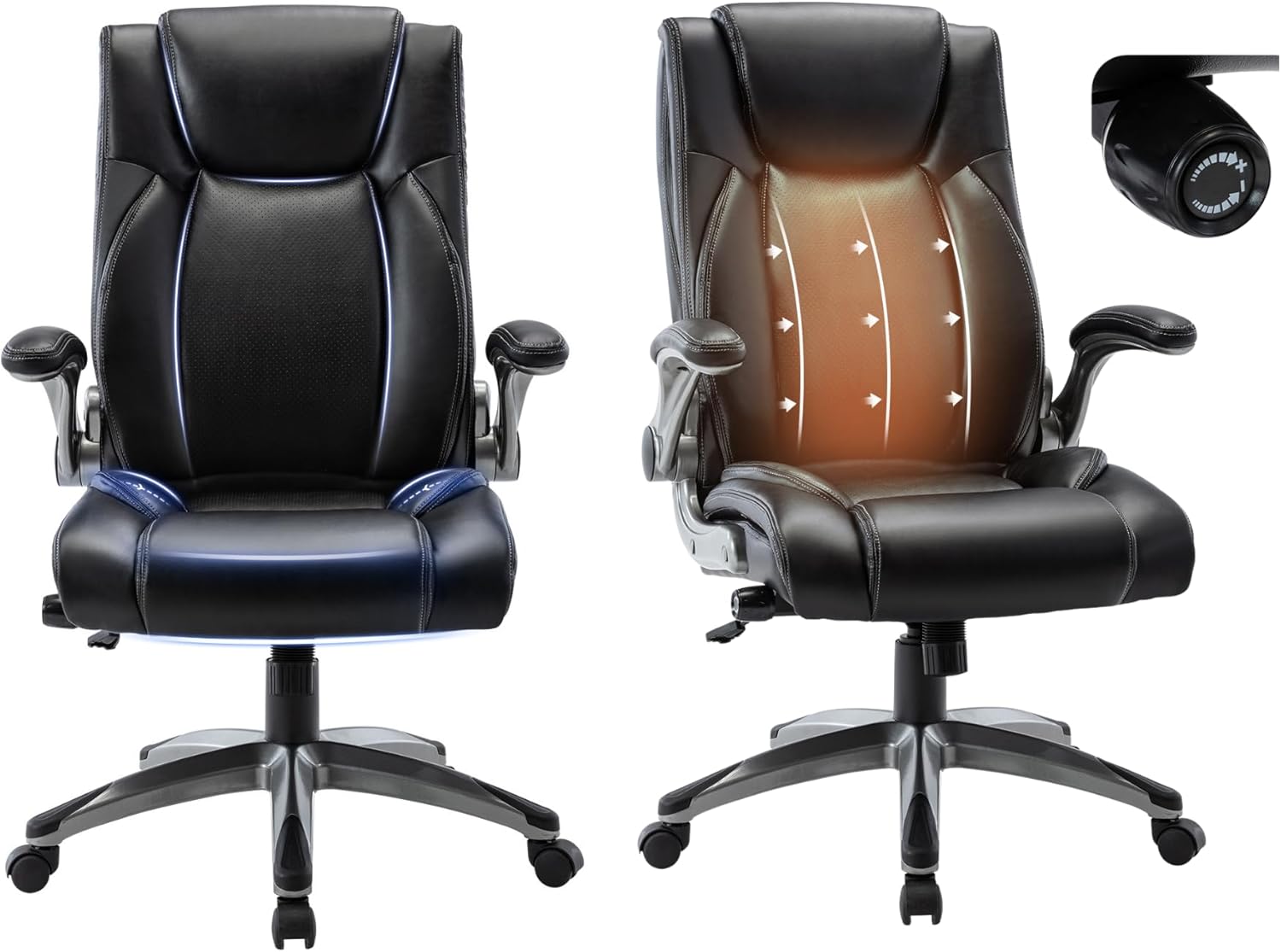 Executive Office Chair-Ergonomic Computer Desk Chair, High Back Leather Chair with Padded Flip-up Arms, Swivel Home Office Chair Upgraded Caster-Black