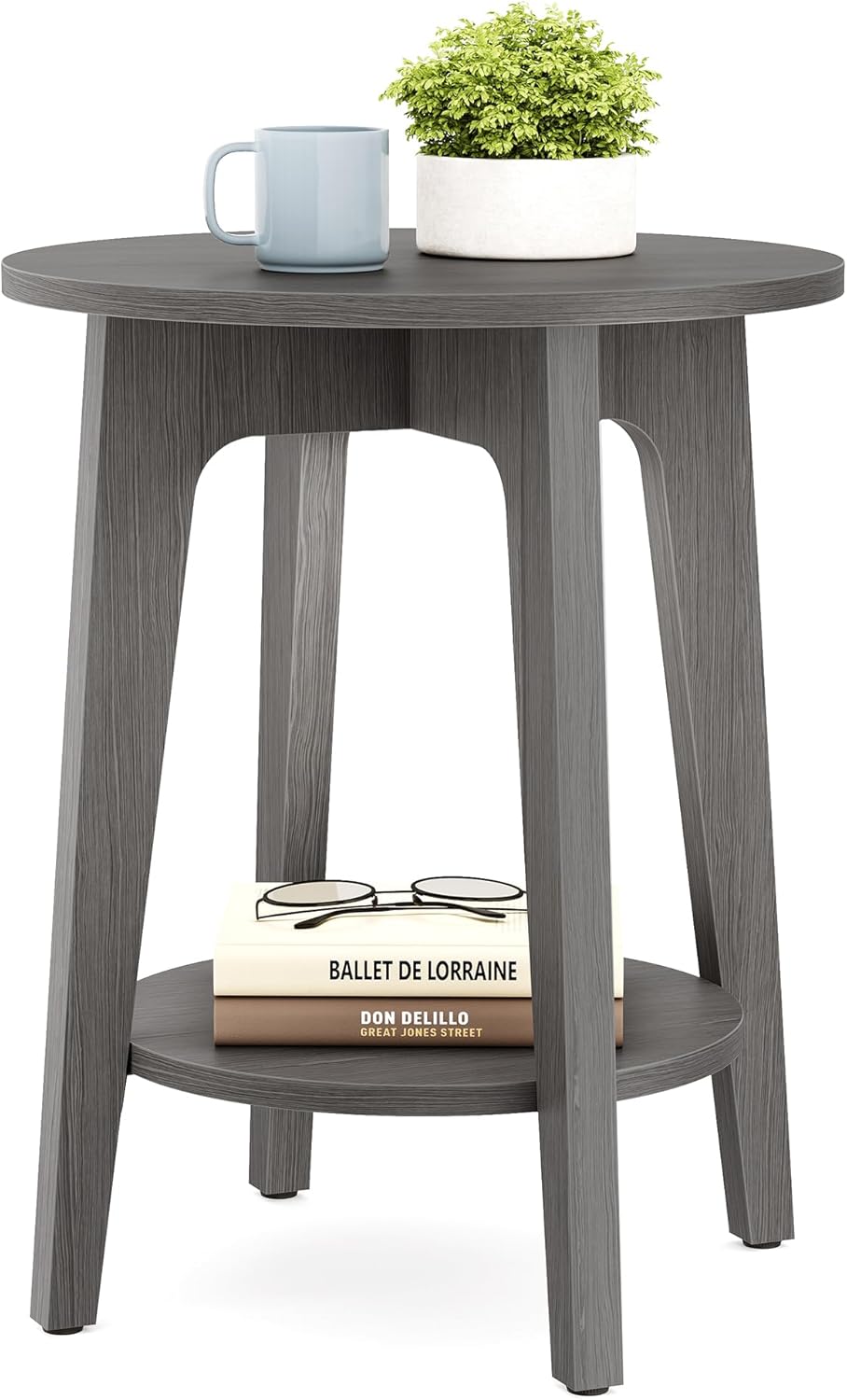 VASAGLE MAEZO Collection - Side Table, 2-Tier Small Round End Table, Nightstand with Tapered Legs, Curved Transitions, for Small Spaces, Living Room, Bedroom, Rustic Walnut ULET283T41