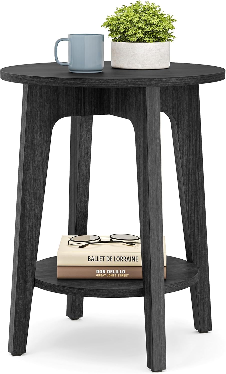 VASAGLE MAEZO Collection - Side Table, 2-Tier Small Round End Table, Nightstand with Tapered Legs, Curved Transitions, for Small Spaces, Living Room, Bedroom, Rustic Walnut ULET283T41