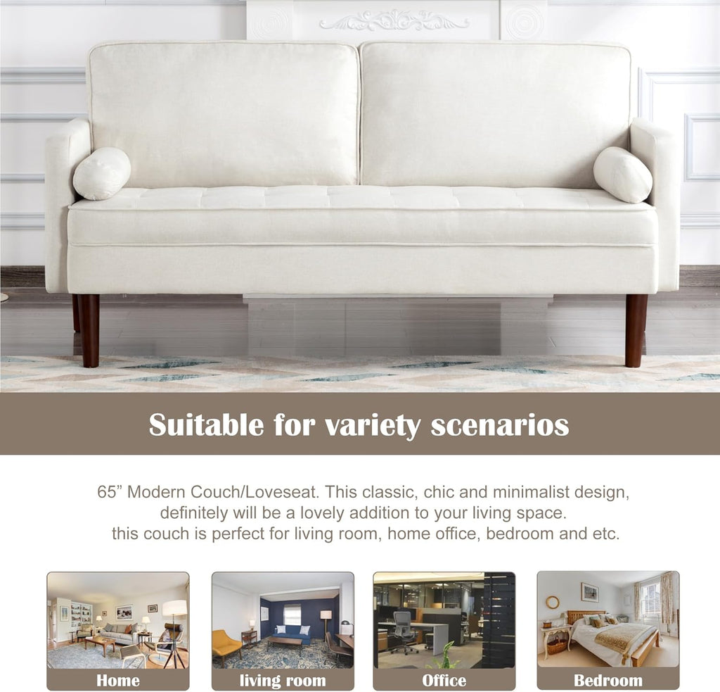 Hdxdkog Linen Loveseat Sofa,Mid Century Modern Small Love Seats Furniture Comfy Couch for Living Room, Upholstered 2 Seater Sofa for Small Apartment (Beige, 66.9 Inch)