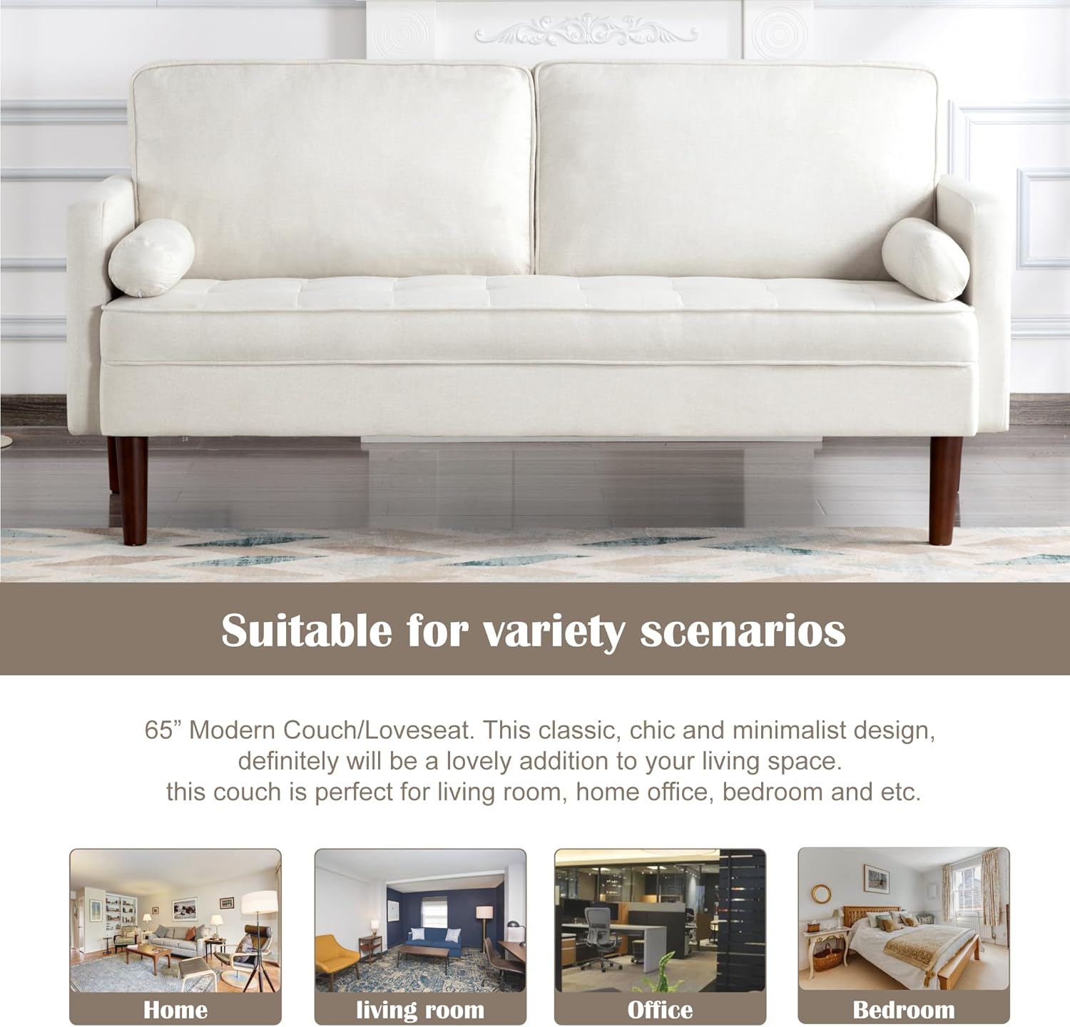 Hdxdkog Linen Loveseat Sofa,Mid Century Modern Small Love Seats Furniture Comfy Couch for Living Room, Upholstered 2 Seater Sofa for Small Apartment (Beige, 66.9 Inch)