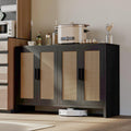 Mericonia Rattan Buffet Cabinet with Storage, Sideboard Cabinet with Doors and Adjustable Shelves, Farmhouse Coffee Bar Station Table, Modern Wood Cupboard for Kitchen, Livingroom and Dining Room