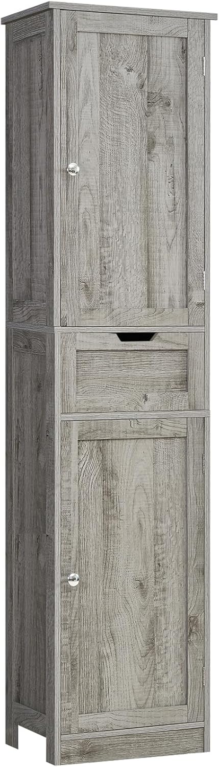 Iwell Tall Narrow Storage Cabinet with Doors, Rattan Cabinet with Adjustable Shelves, Freestanding Linen Storage for Living Room, Entryway, Kitchen, Bathroom, Natural