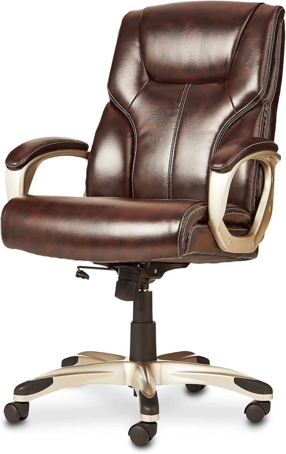 Amazon Basics Executive High Back Office Desk Chair, Adjustable Height, Tilt, Swivel, One Size, Brown/Gold