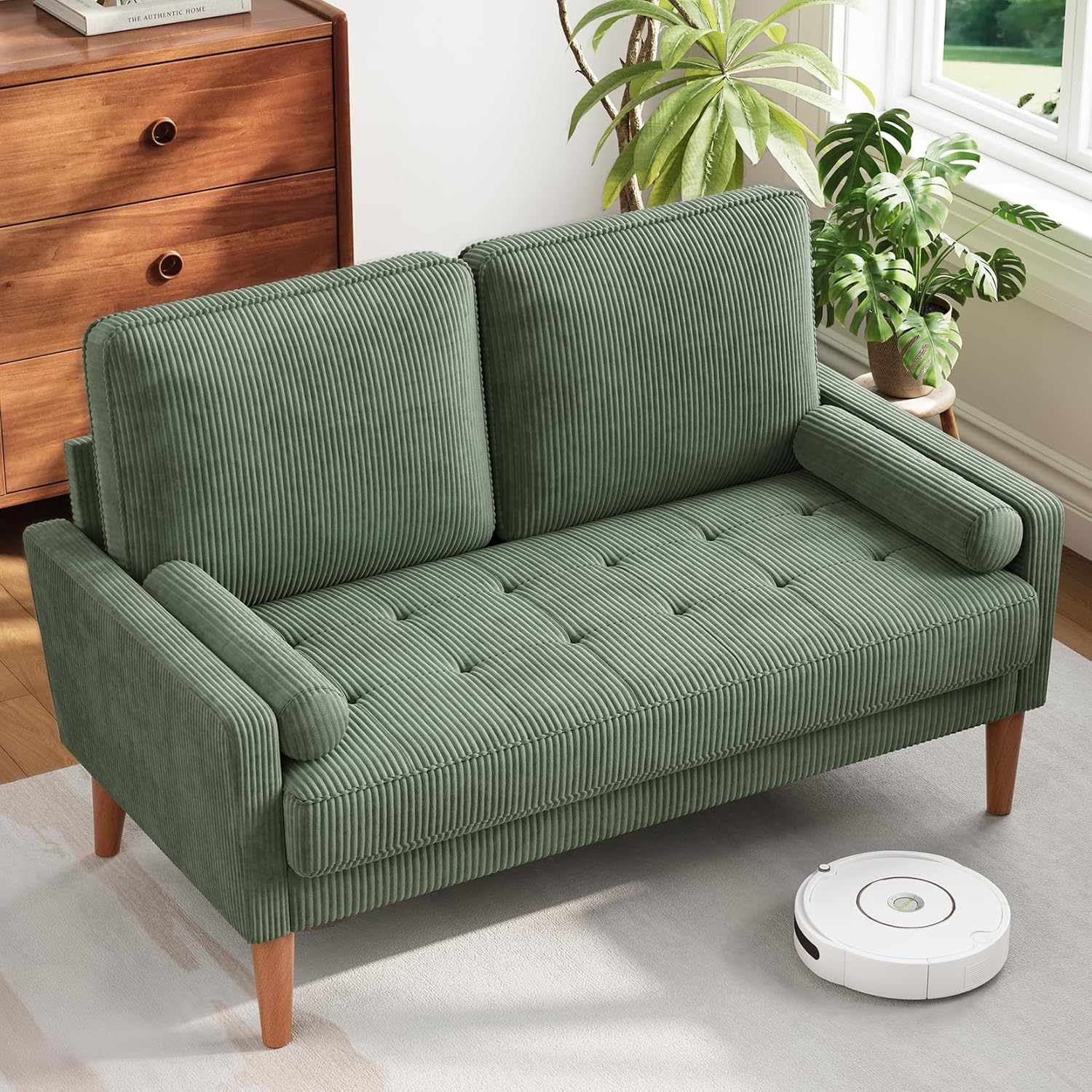 Vesgantti Loveseat Sofa with Solid Wood Legs, 48" Small Couches for Small Spaces, Love Seat for Living Room, Bedroom, Easy Assembly Mid Century Modern Couch with Throw Pillow for Apartment, Ashbeige