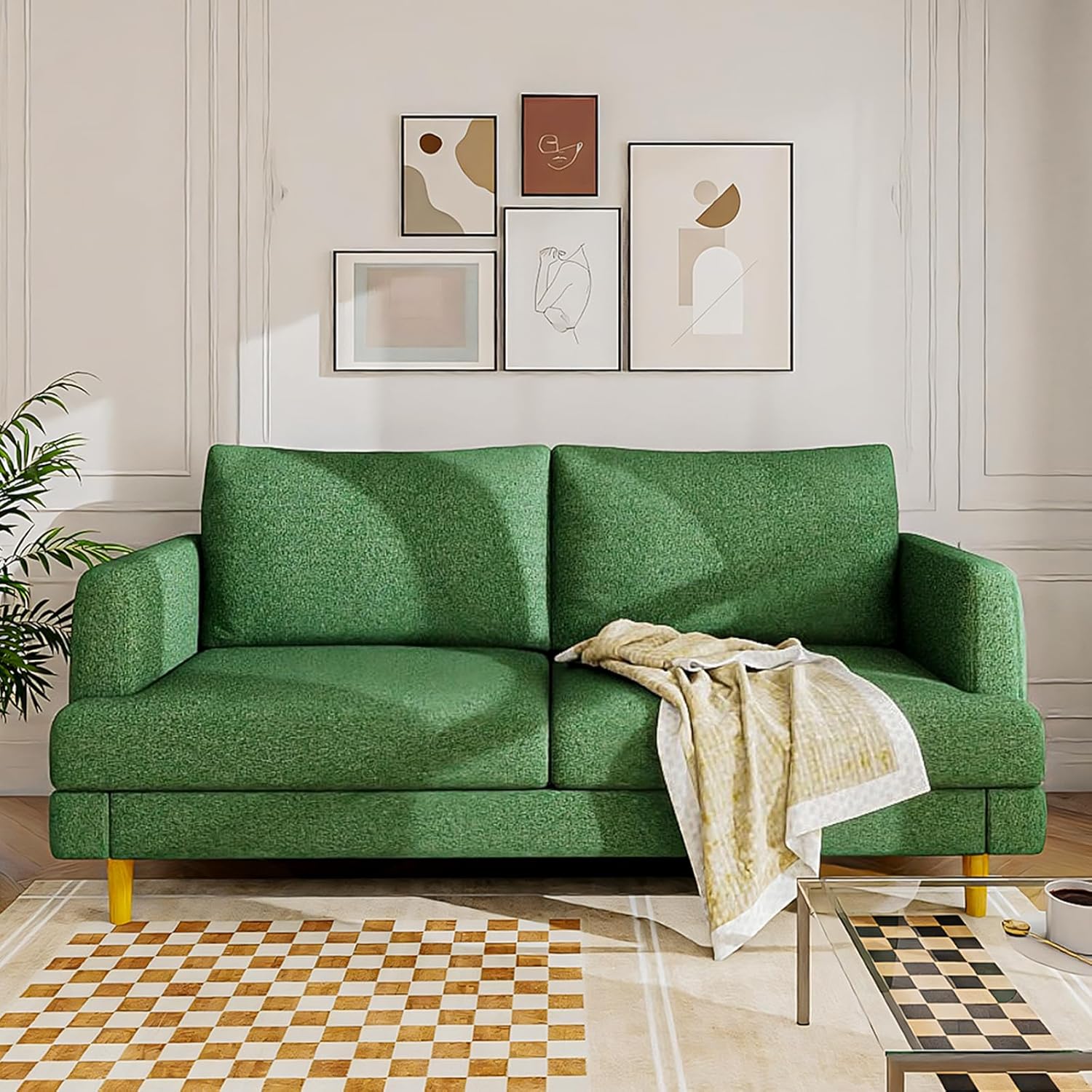 Loveseat Sofa Couch for Living Room with USB Type C Ports – 70" Small Beige Upholstered Couches for Bedroom, Office or Apartment–Modern 2-Seater Deep Seating with Soft Cushions & Sturdy Frame