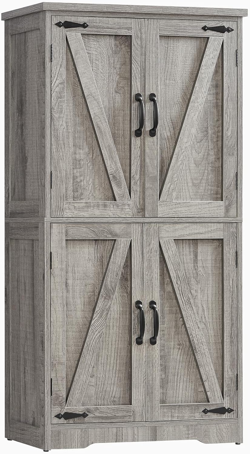 TEENFON Storage Cabinet, Rattan Cabinets with 2 Adjustable Shelves & 4 Doors, Bathroom Cabinet, Cupboard, Floor Cabinets for Living Room, Entryway, Kitchen, Home Office, Natural