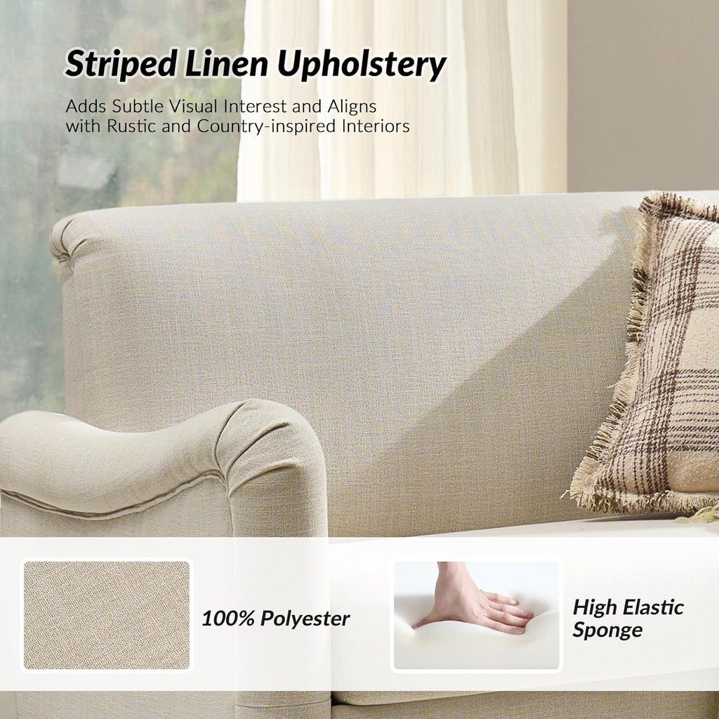 HULALA HOME 50.5" Loveseat Sofa with Solid Wood Spindle Legs, 2 Seater Farmhouse Sofa with Rolled Wide Armrests, Comfy Upholstered Small Couch for Living Room Bedroom, Linen