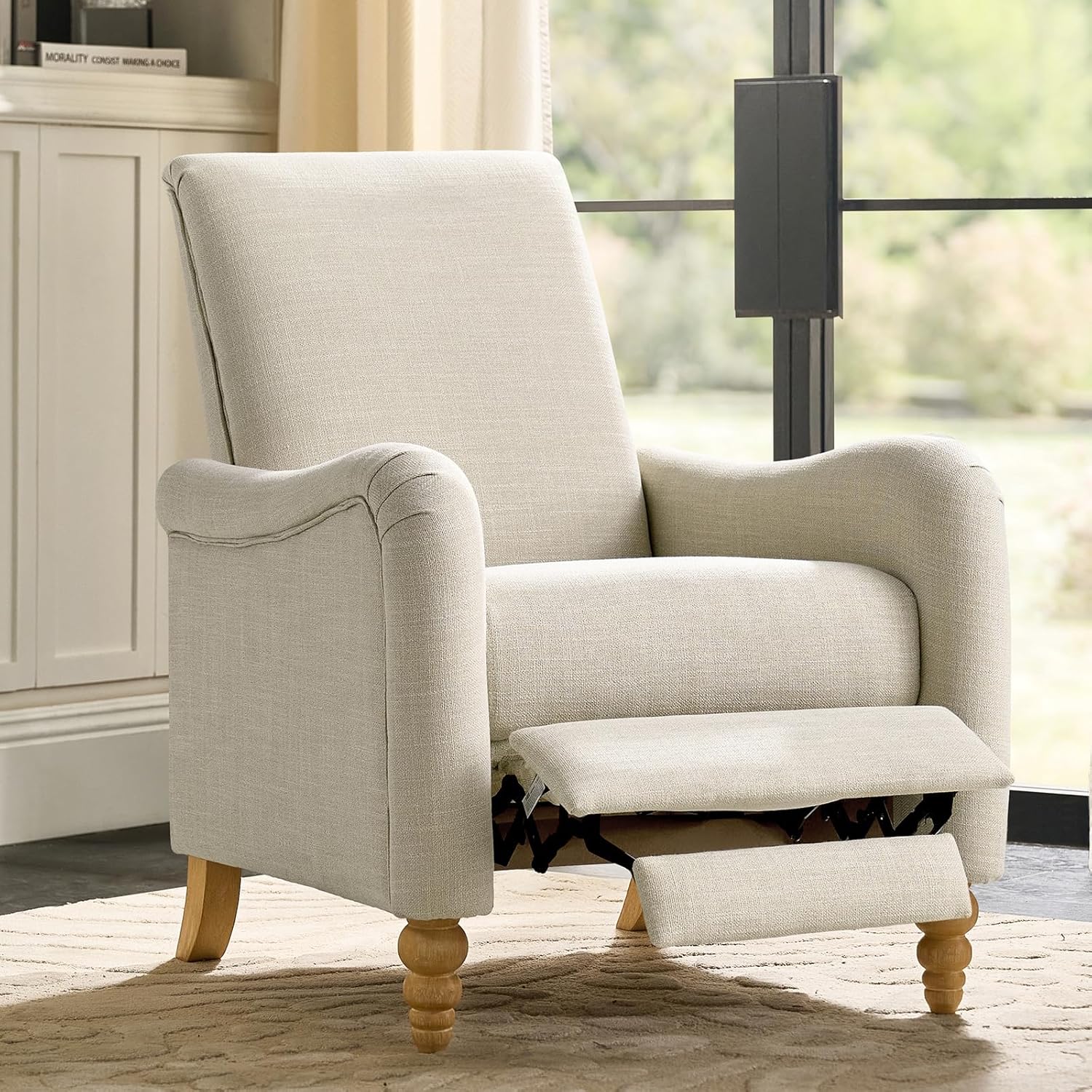 HULALA HOME 50.5" Loveseat Sofa with Solid Wood Spindle Legs, 2 Seater Farmhouse Sofa with Rolled Wide Armrests, Comfy Upholstered Small Couch for Living Room Bedroom, Linen