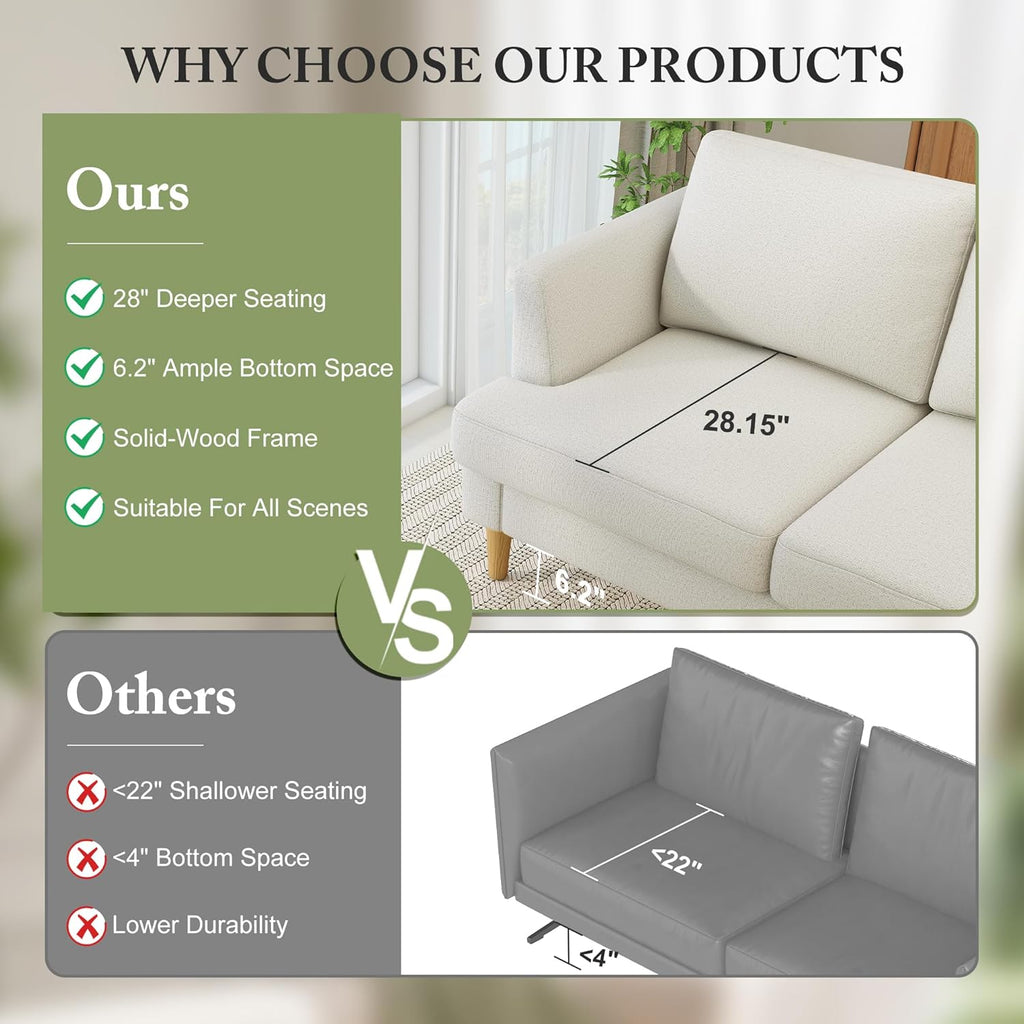 Busaurus Loveseat Sofa 56", Small Couches for Small Spaces, Mid Century Love Seat Couches for Living Room, Upholstered 2-Seater Couch for Bedroom, Apartment, Beige