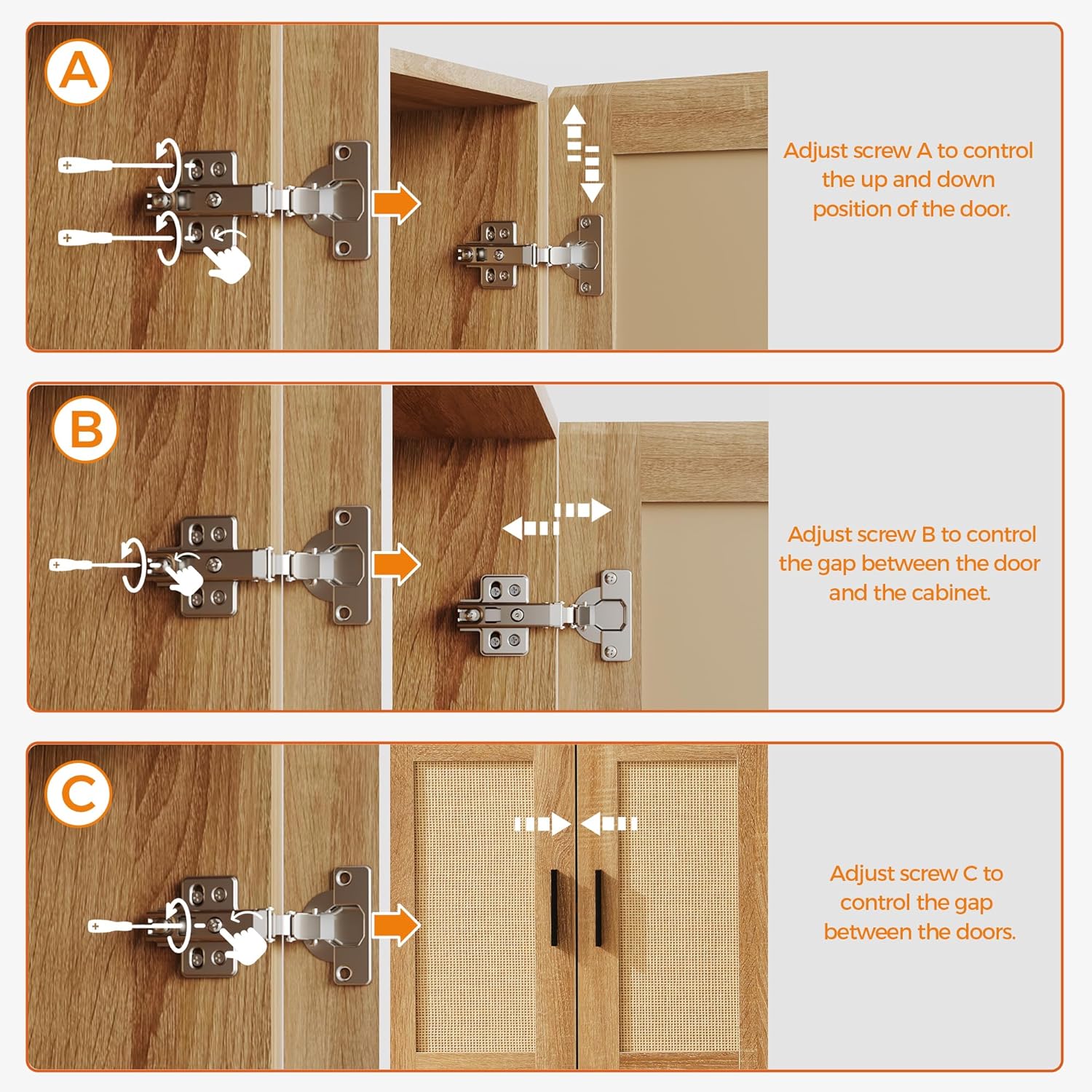 Mericonia Rattan Buffet Cabinet with Storage, Sideboard Cabinet with Doors and Adjustable Shelves, Farmhouse Coffee Bar Station Table, Modern Wood Cupboard for Kitchen, Livingroom and Dining Room