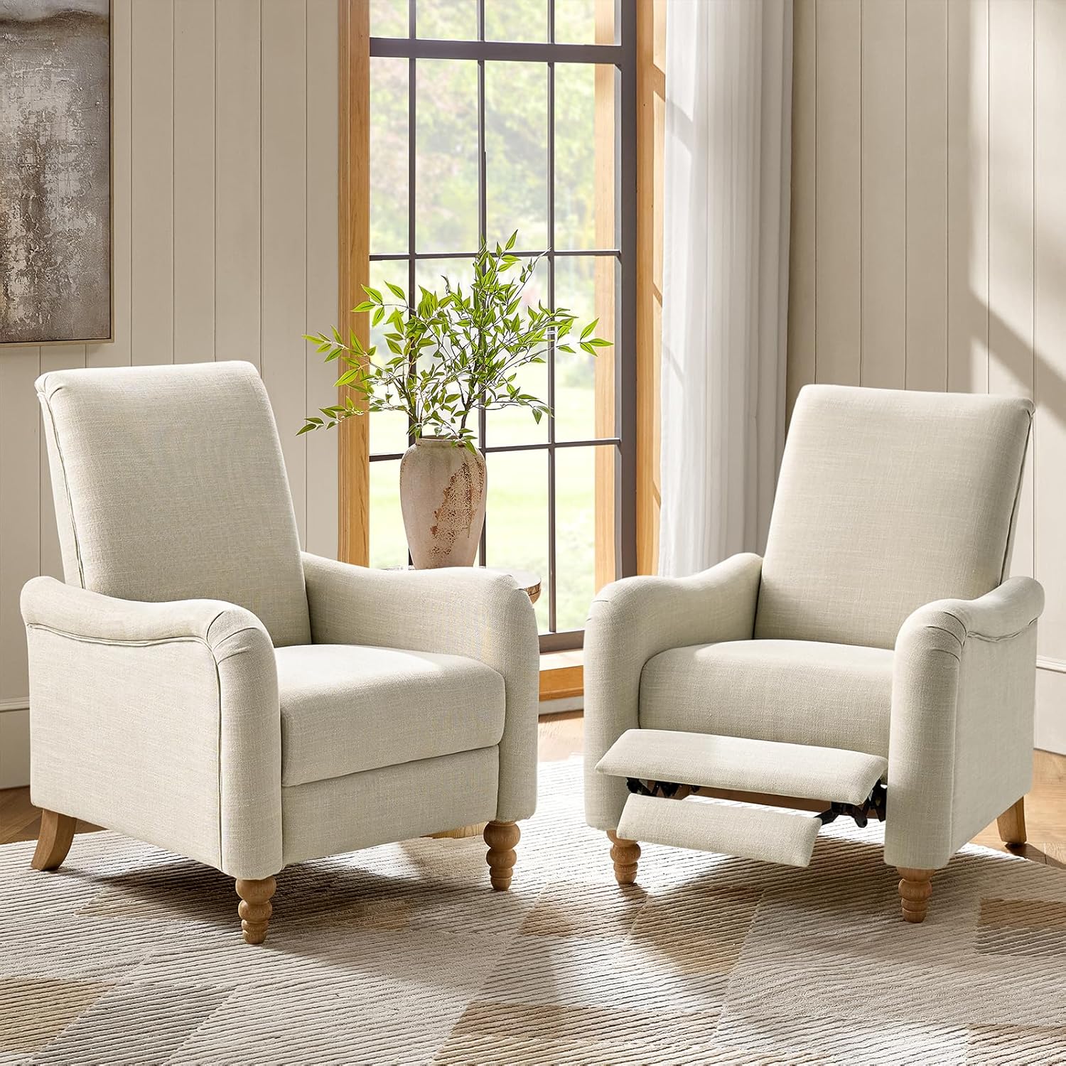 HULALA HOME 50.5" Loveseat Sofa with Solid Wood Spindle Legs, 2 Seater Farmhouse Sofa with Rolled Wide Armrests, Comfy Upholstered Small Couch for Living Room Bedroom, Linen