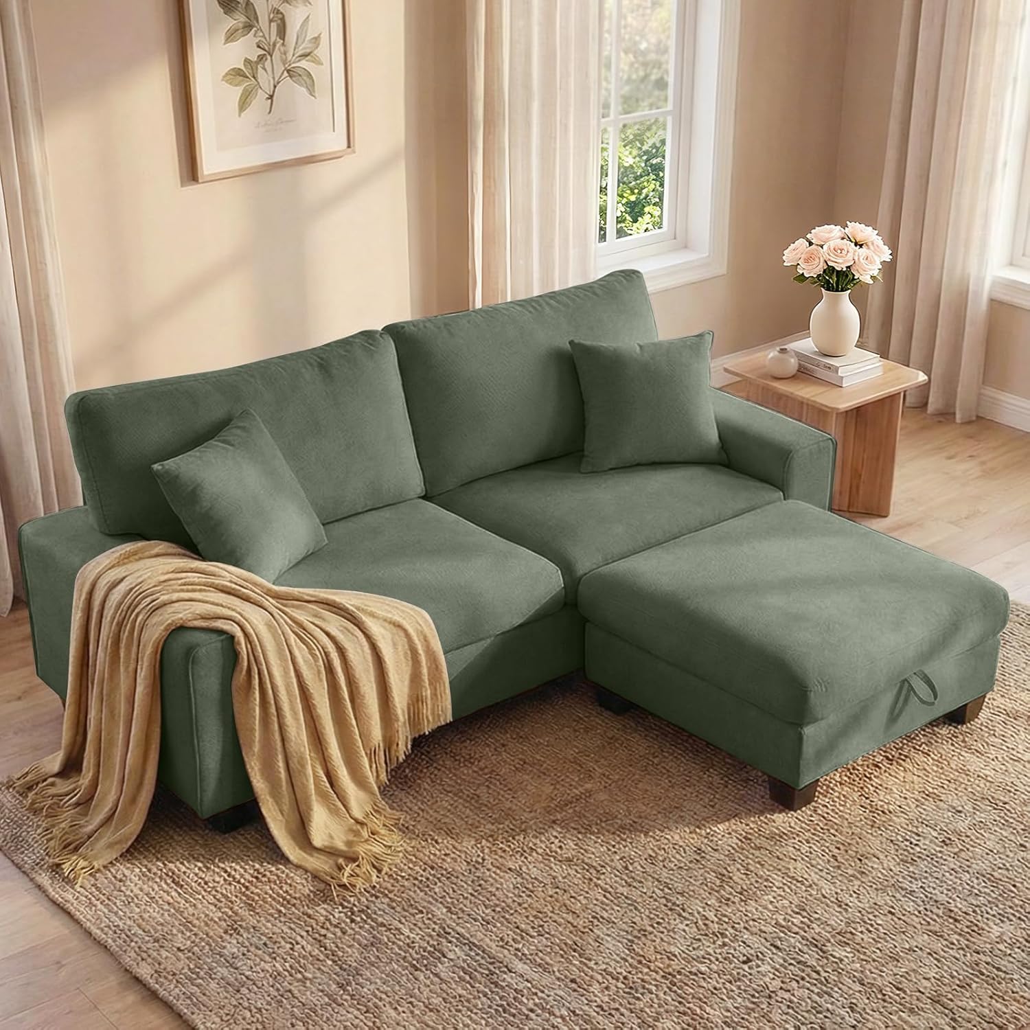 DOPEDIO Modern Loveseat Sofa for Living Room,Chenille Recliner, Removable Cover, Spring Cushions, Solid Wood Frame, Easy Assembly for Small Spaces (71.25inch，Beige)