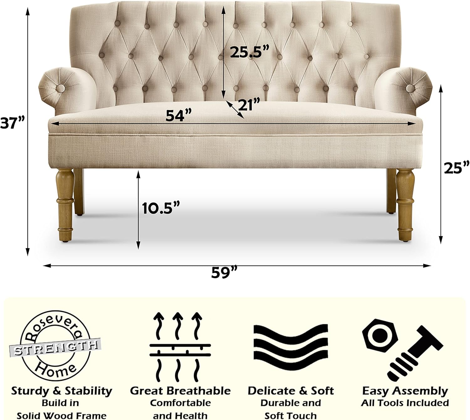 Rosevera Drennan Loveseat Sofas for Living Room Loveseat for Living Room Couch in a Box Sofa para Sala Love Seats Furniture Sofa in a Box Long Couches for Living Room Settee Loveseat,Linen,Beige