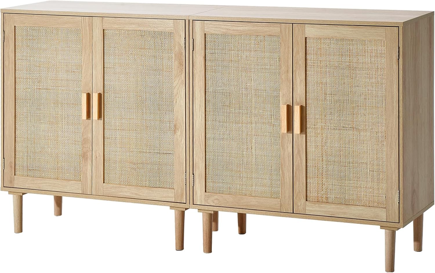 VEVOR Rattan Cabinet, Buffet Cabinet with 2 Magnetic Doors and Adjustable Shelves, Sideboard Buffet for Hallway, Entryway, Living Room, or Kitchen, Natural