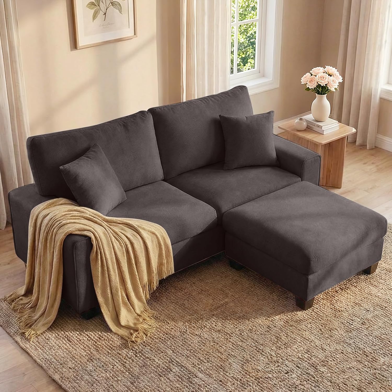 DOPEDIO Modern Loveseat Sofa for Living Room,Chenille Recliner, Removable Cover, Spring Cushions, Solid Wood Frame, Easy Assembly for Small Spaces (71.25inch，Beige)