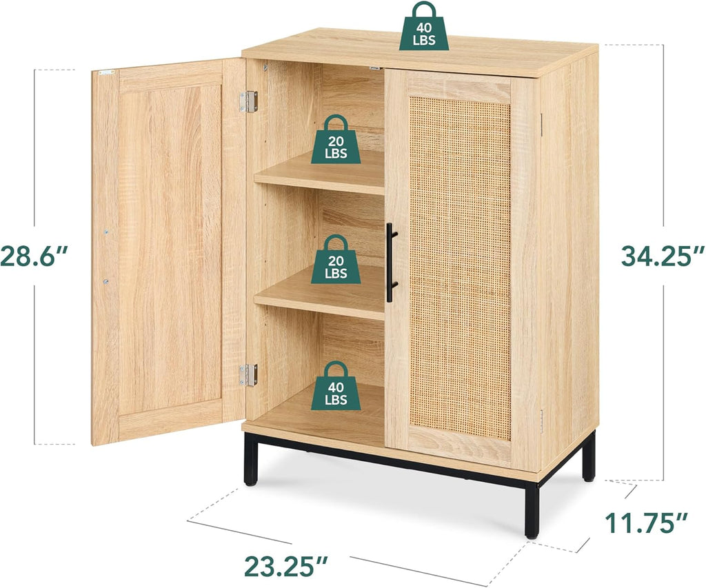 Best Choice Products 2-Door Natural Rattan 34 x 24in Multiuse Storage Cabinet for Bathroom, Living, Dining Room, Entryway w/Adjustable Shelves